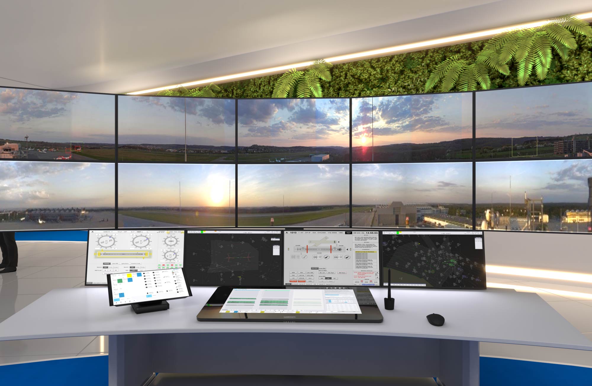 Air Traffic controller working position with screens