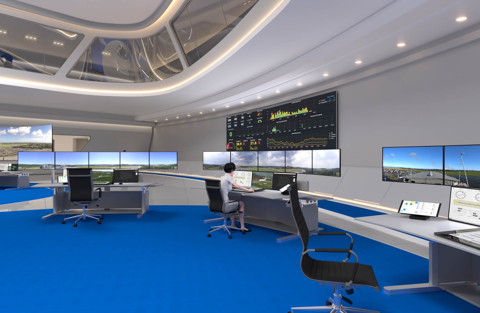 Female Air Traffic controller sitting at working position